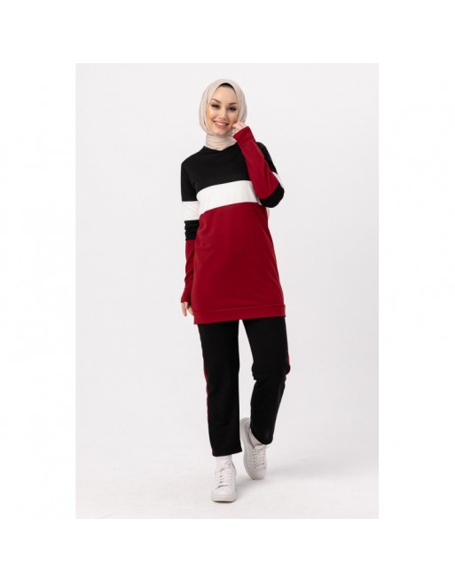 Ensemble femme 2 pièces de couleur noir et bordeaux (Boutique en ligne Vêtement pour Hijab) Ensemble femme 2 pièces de couleur noir et bordeaux (Boutique en ligne Vêtement pour Hijab)