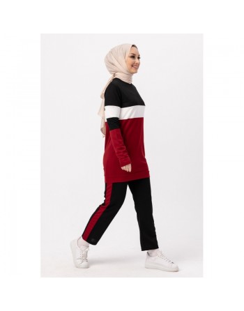 Ensemble femme 2 pièces de couleur noir et bordeaux (Boutique en ligne Vêtement pour Hijab) 