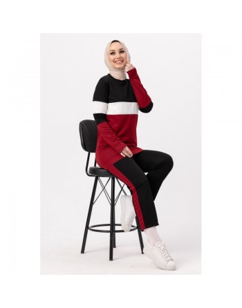 Ensemble femme 2 pièces de couleur noir et bordeaux (Boutique en ligne Vêtement pour Hijab) 
