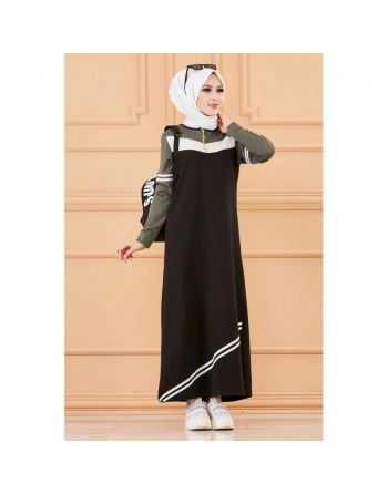 Robe sweat-shirt longue pour femme (Vêtement Hijab Moderne et Grandes tailles) - Couleur noir et kaki 