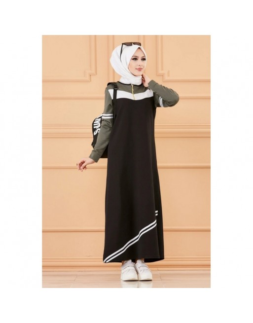 Robe sweat-shirt longue pour femme (Vêtement Hijab Moderne et Grandes tailles) - Couleur noir et kaki Robe sweat-shirt longue pour femme (Vêtement Hijab Moderne et Grandes tailles) - Couleur noir et kaki