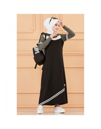 Robe sweat-shirt longue pour femme (Vêtement Hijab Moderne et Grandes tailles) - Couleur noir et kaki 