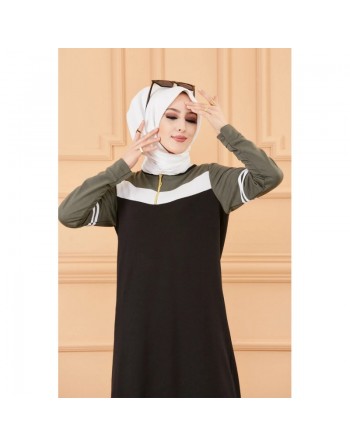 Robe sweat-shirt longue pour femme (Vêtement Hijab Moderne et Grandes tailles) - Couleur noir et kaki 