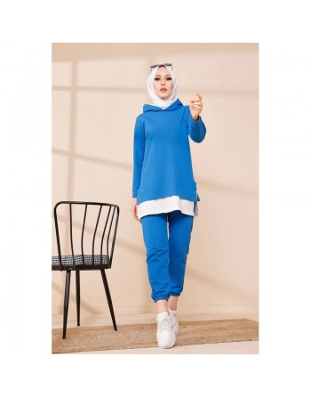 Survêtement femme deux pièces - Couleur bleu et blanc 