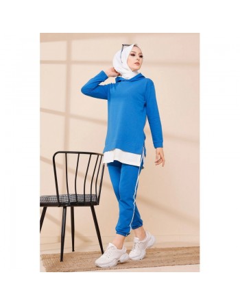 Survêtement femme deux pièces - Couleur bleu et blanc 