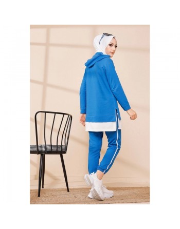 Survêtement femme deux pièces - Couleur bleu et blanc 