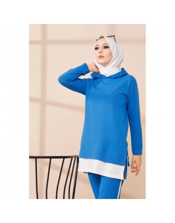 Survêtement femme deux pièces - Couleur bleu et blanc 