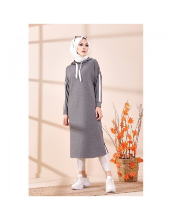 Tunique avec capuche pour femme (Vêtement décontracté mastour pour hijab) - Couleur gris foncé 