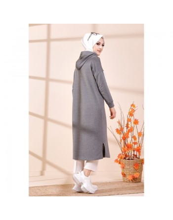 Tunique avec capuche pour femme (Vêtement décontracté mastour pour hijab) - Couleur gris foncé 