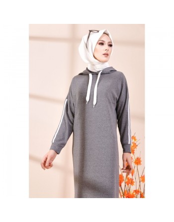 Tunique avec capuche pour femme (Vêtement décontracté mastour pour hijab) - Couleur gris foncé 