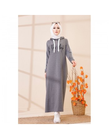 Robe à capuche style décontracté (Vêtement hijab moderne et sport) - Couleur gris 