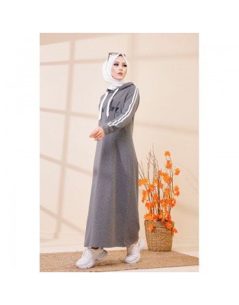 Robe à capuche style décontracté (Vêtement hijab moderne et sport) - Couleur gris 