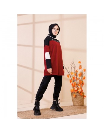 Tunique ample style moderne pour jeune femme (Haut décontracté et sport pour mohajabat) - Couleur bordeaux 