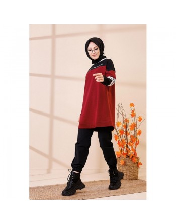 Tunique ample style moderne pour jeune femme (Haut décontracté et sport pour mohajabat) - Couleur bordeaux 