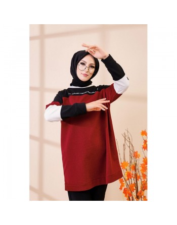 Tunique ample style moderne pour jeune femme (Haut décontracté et sport pour mohajabat) - Couleur bordeaux 