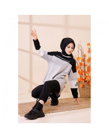 Tunique ample style décontracté et sport (Sweat-shirt Hijab moderne) - Couleur gris clair 