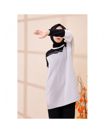 Tunique ample style décontracté et sport (Sweat-shirt Hijab moderne) - Couleur gris clair 