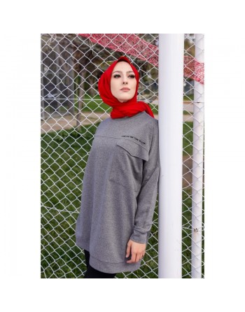 Tunique décontractée ample avec grande poche (Sweat femme Hijab) - Couleur gris foncé 