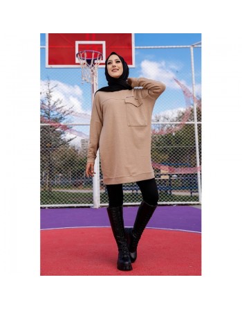 Tunique décontractée ample avec grande poche (Sweat femme Hijab) - Couleur vison 