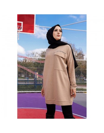 Tunique décontractée ample avec grande poche (Sweat femme Hijab) - Couleur vison 