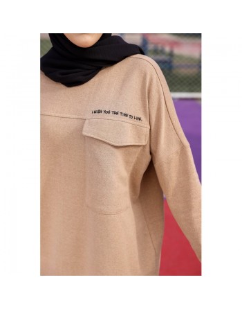 Tunique décontractée ample avec grande poche (Sweat femme Hijab) - Couleur vison 