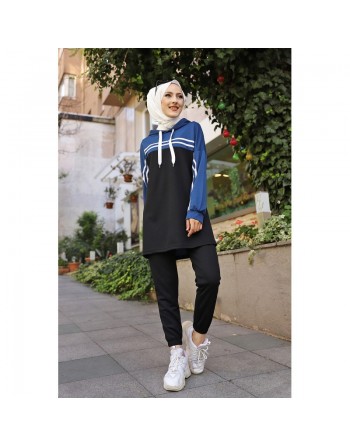 Survêtement femme (Vêtement Décontracté et Sport pour Hijab en France) - Couleur noir et bleu indigo 
