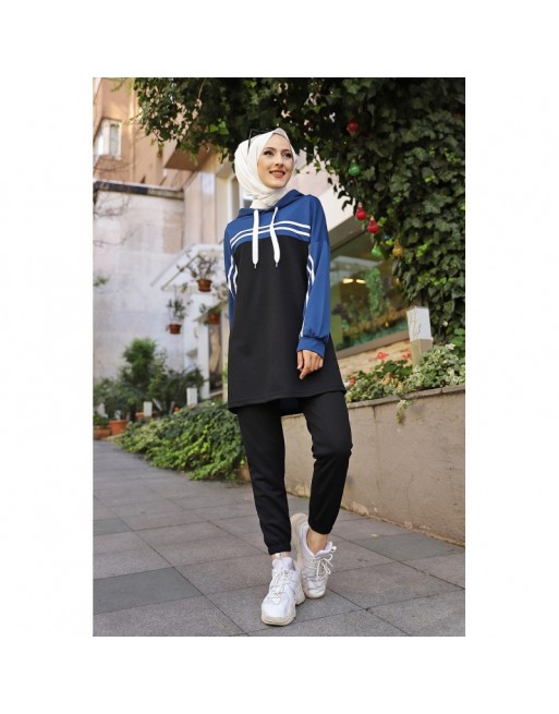 Survêtement femme (Vêtement Décontracté et Sport pour Hijab en France) - Couleur noir et bleu indigo Survêtement femme (Vêtement Décontracté et Sport pour Hijab en France) - Couleur noir et bleu indigo