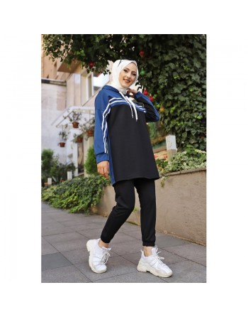 Survêtement femme (Vêtement Décontracté et Sport pour Hijab en France) - Couleur noir et bleu indigo 