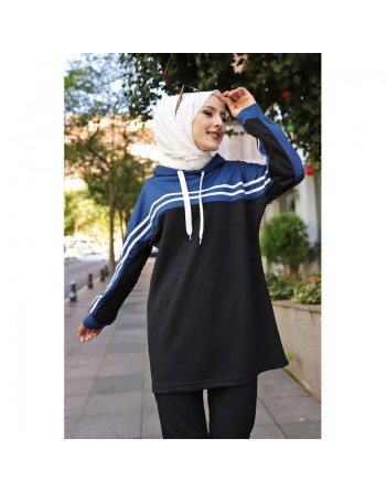 Survêtement femme (Vêtement Décontracté et Sport pour Hijab en France) - Couleur noir et bleu indigo 