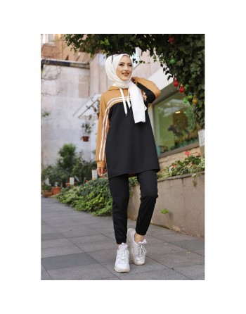 Survêtement femme (Vêtement Sport Hijab en ligne ) - Couleur noir et beige 