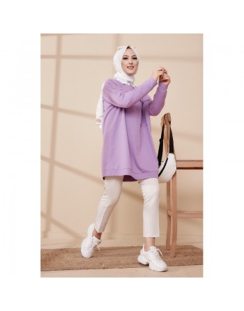 Tunique décontractée ample avec grande poche (Sweat femme Hijab) - Couleur lilas 