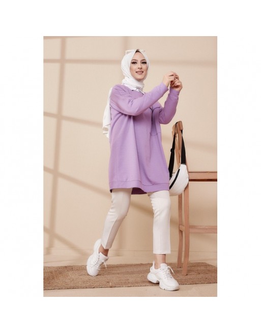 Tunique décontractée ample avec grande poche (Sweat femme Hijab) - Couleur lilas Tunique décontractée ample avec grande poche (Sweat femme Hijab) - Couleur lilas