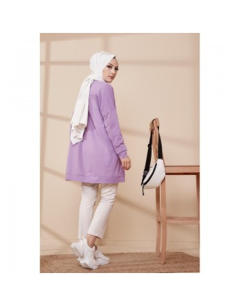 Tunique décontractée ample avec grande poche (Sweat femme Hijab) - Couleur lilas 