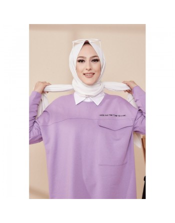 Tunique décontractée ample avec grande poche (Sweat femme Hijab) - Couleur lilas 