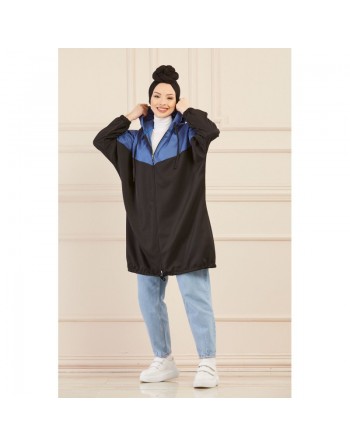 Veste décontractée pour femme - Tunique sport large avec capuche - Couleur noir et bleu indigo 