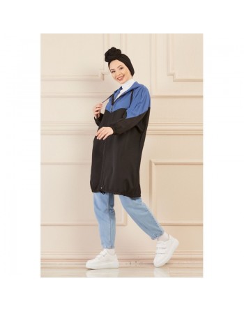 Veste décontractée pour femme - Tunique sport large avec capuche - Couleur noir et bleu indigo 