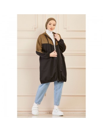 Veste décontractée pour femme - Tunique sport large avec capuche - Couleur noir et kaki 