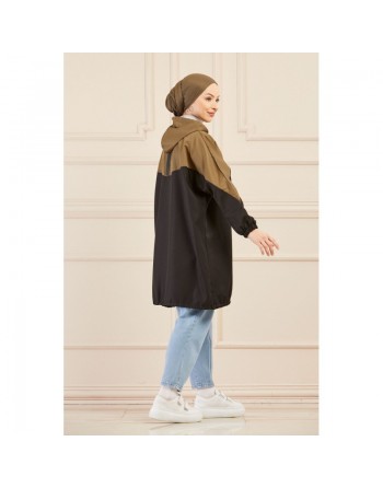 Veste décontractée pour femme - Tunique sport large avec capuche - Couleur noir et kaki 