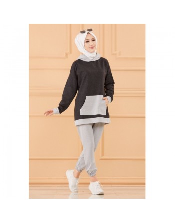 Ensemble jogging pour femme (Vetement sport hijab) - Couleur anthracite 