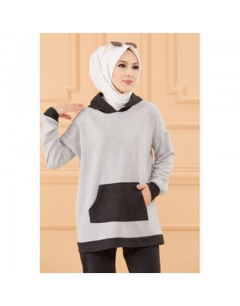 Ensemble survêtement décontracté (Vêtement sport femme voilée) - Couleur gris clair et foncé 