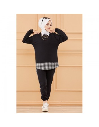 Ensemble décontracté tunique et pantalon pour femme (Vêtement moderne pour hijab) - Couleur noir 
