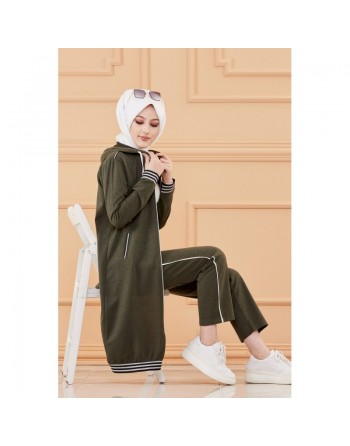 Ensemble décontracté avec tunique à capuche ample et pantalon assorti (Vetement hijab de sport mastour pour femme... 