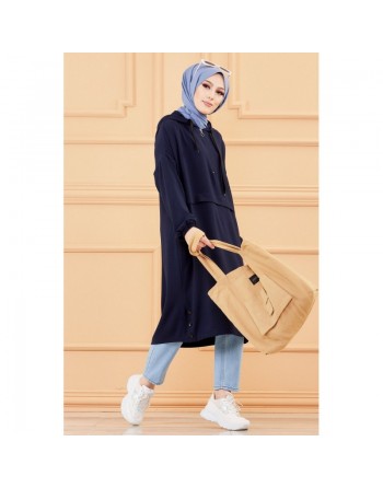 Tunique ample avec capuche (Tenue décontractée pour femme musulmane) - Couleur bleu marine 