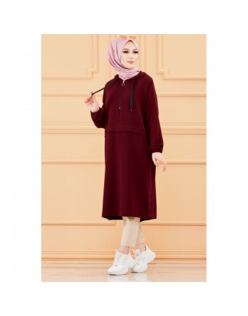 Tunique ample avec capuche (Tenue style sport pour femme musulmane) - Couleur bordeaux 