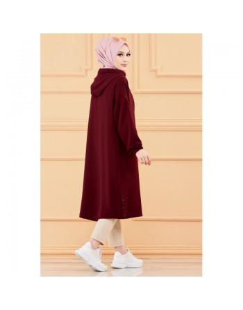 Tunique ample avec capuche (Tenue style sport pour femme musulmane) - Couleur bordeaux 