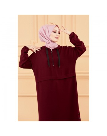 Tunique ample avec capuche (Tenue style sport pour femme musulmane) - Couleur bordeaux 