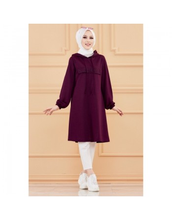 Tunique avec strass et capuche (Vêtement décontracté moderne pour hijab) - Couleur violet 