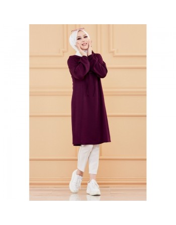 Tunique avec strass et capuche (Vêtement décontracté moderne pour hijab) - Couleur violet 