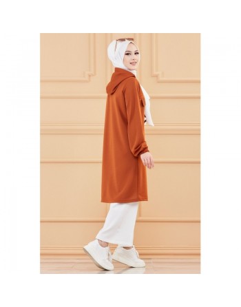 Tunique décontractée avec strass et capuche (Vêtement moderne pour jeune musulmane) - Couleur brique 