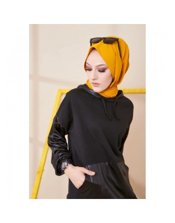Ensemble décontracté fashion skai (Sweat capuche et pantalon) - Couleur noir 